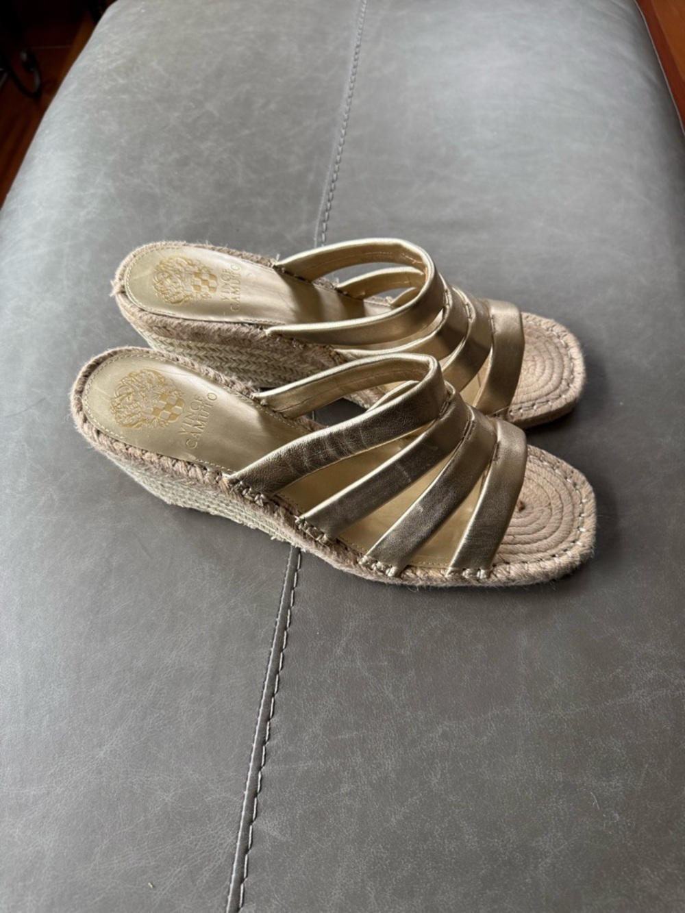 Vince Camuto Gold Wedge Espadrille Slide Sandals - Women's Size 11M